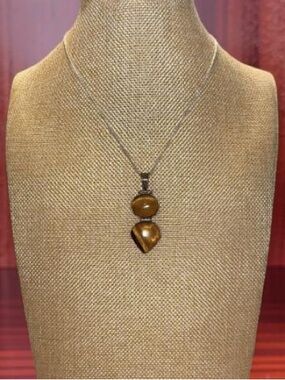 Sterling Silver Tiger's Eye Double Stone Pendant - 925 Sterling Pendant Vintage